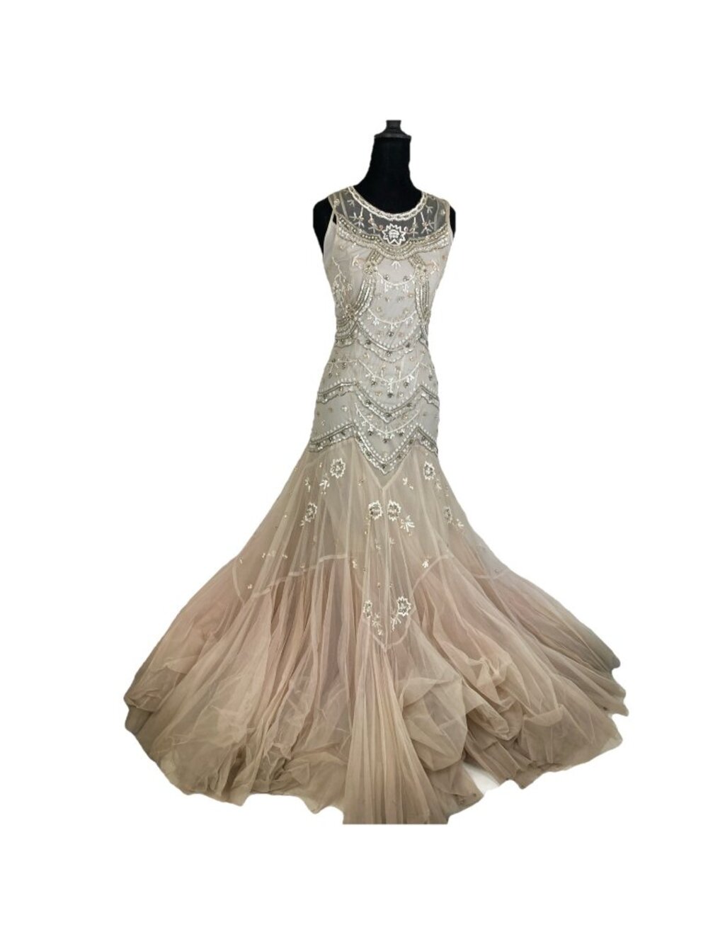 Needle & Thread Cate Beaded Sequin Wedding Dress Size 6 Tulle V Cut Gown Formal